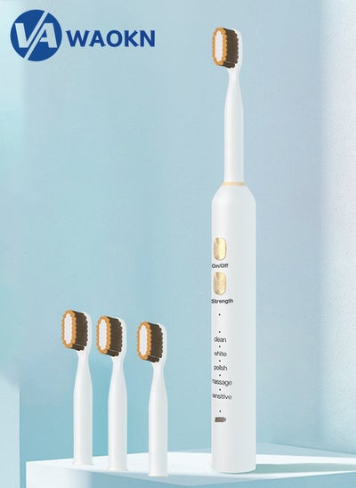 Buy Rechargeable Sonic Electric Toothbrush High-frequency Vibration IPX7 Waterproof Power Toothbrush 5 Modes Adjustable and Smart Electric Toothbrush with 4 Detachable Soft-bristle Brush Heads in Saudi Arabia