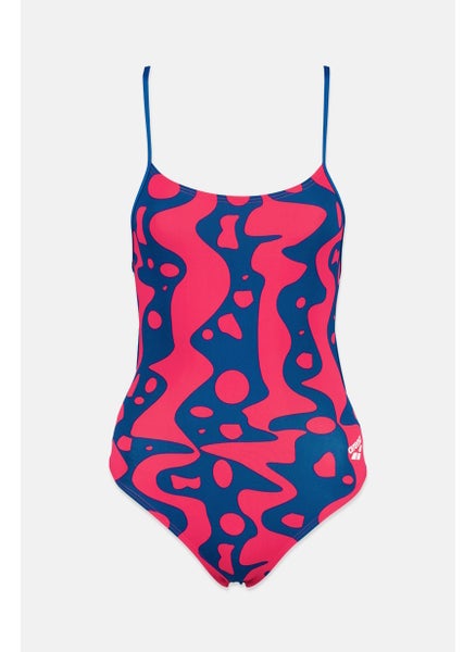 Buy Women Printed One Piece Swimsuit, Pink and Blue in Saudi Arabia