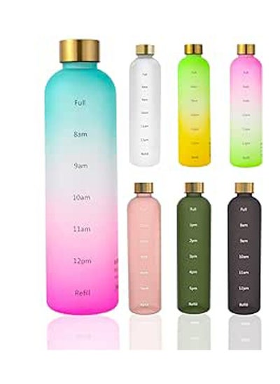 Buy Water Bottles With Times To Drink, Gold Lid Cute Water Bottles For Women, Eco Friendly Tritan Plastic 1 Liter Water Bottle With Time | 32 Oz in Saudi Arabia