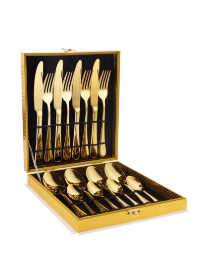 Buy 16-Piece Stainless Steel Cutlery Set Gold in Saudi Arabia