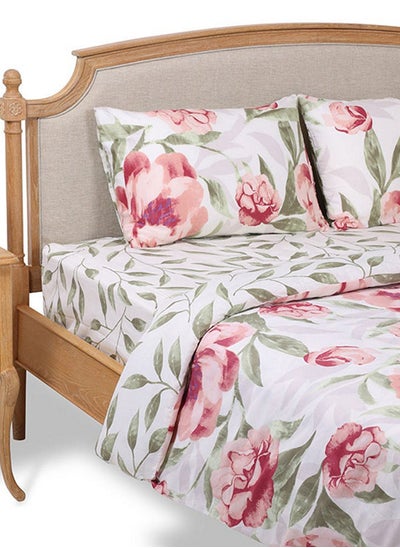 Buy Adele 3-Piece Duvet Cover Set, Pink, White & Green – 200TC, 200x200 cms in UAE