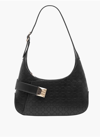 Buy Monogram Embossed Shoulder Bag with Adjustable Handle in UAE