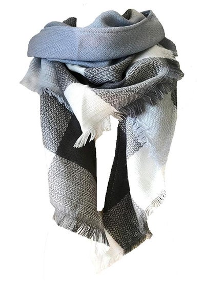 اشتري Wander Agio Women's Fashion Scaves Shawl Grid Winter Warm Plaid Scarf Fichu Big Plaid Grey Light Blue28 في الامارات