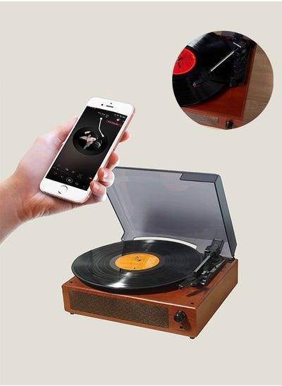 Buy Brown Portable Gramophone Vinyl Record Player Vintage Turntable Phonograph With Built-In Stereo Speakers Bluetooth in Saudi Arabia