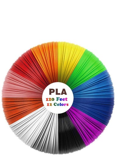 اشتري 3D Pen Filament Refills PLA, 12 Colors 1.75mm 10 Feet per Color Total 120 High Quality Printing Printer for Most Intelligent في الامارات