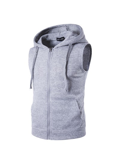 Buy Mens Casual Hooded Zip VestLight gray Light gray in UAE