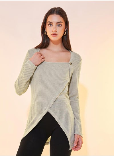 Buy Waffle Knit Asymmetric Wrap Hem Top in Saudi Arabia