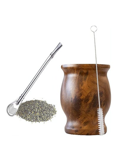 Buy Yerba Mate Tea Cup, Stainless Steel Insulation Cup, Mate Gourds for Yerba Mate Loose Leaf Drinking with Bombilla Straw, Brown, 230ML in Saudi Arabia