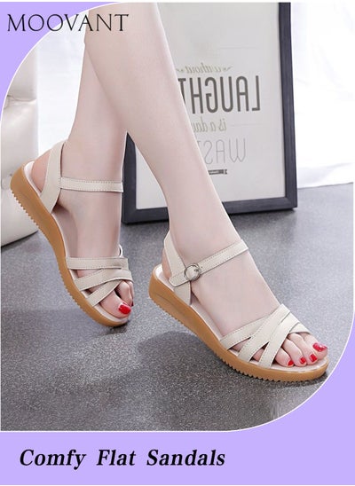 اشتري Fashion Women's Flat Sandals with Adjustable Buckle Strap Duable Soft Rubber Sandals Booster Flat Sandals Non-slip Open Toe Casual Shoes في السعودية