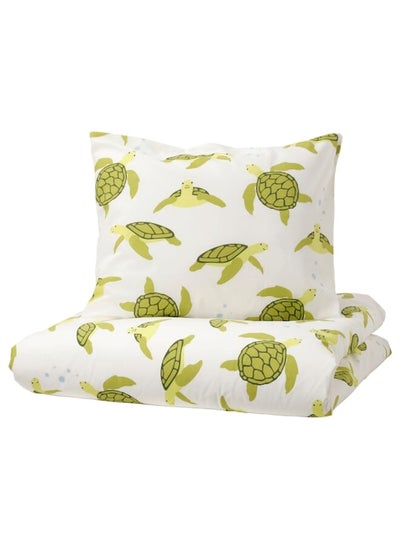 اشتري Duvet cover and pillowcase, turtle pattern green/white, 150x200/50x80 cm في السعودية