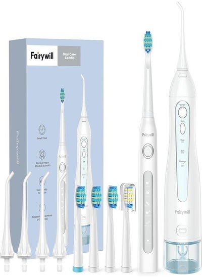 Buy Fairywill Oral Care Combo 5020E, Water Flosser and Electric Toothbrush with 507 Toothbrush Set for Braces Bridges Care, White in UAE