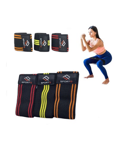 Buy SportQ Premium Resistance Band Set for Legs, Sit Up Band Set, Wide Hip Bands, Exercise Resistance Bands, Non-Slip Elastic Belt Loops (Set of 3)multicolor in Egypt