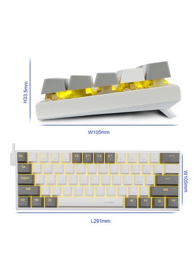 Buy E-Yooso Z-11 Monochrome Yellow Light 61 Keys Hot Swappable Mechanical Keyboard Gray/White - Blue Switch in UAE