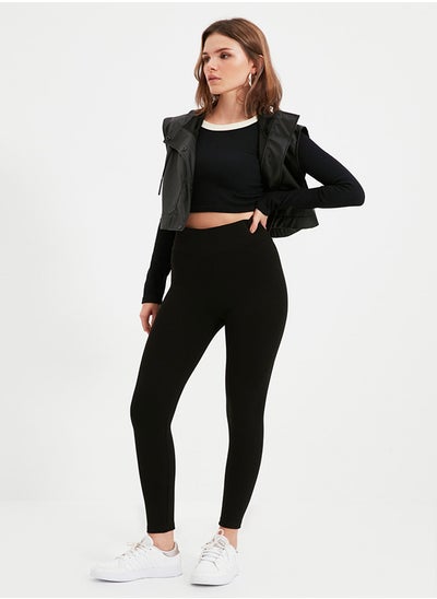 Buy Black Petite High Waist Knitted Leggings TWOAW22TA0050 in Egypt