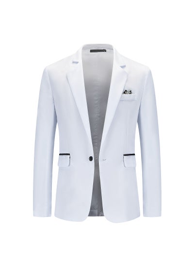 Buy 1 x 5 pcs 2024 Autumn Mens Plus-Size Color-Block Suit Jacket White in Saudi Arabia