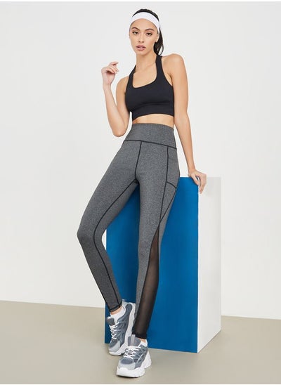 Buy Melange Contrast Stitch Mesh Detail Leggings in Saudi Arabia