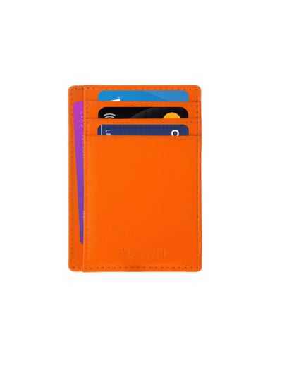 اشتري Slim Wallet Leather Cardholder Minimalist RFID Protected Orange في الامارات