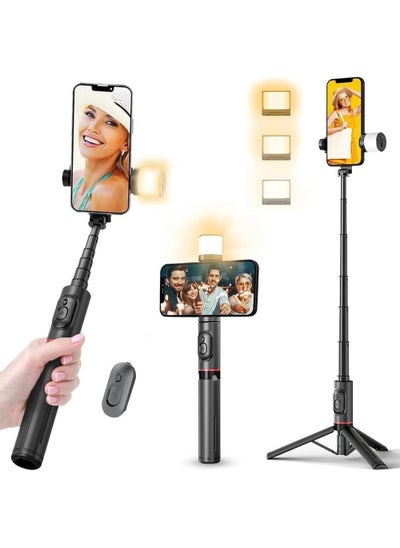 اشتري Selfie Stick Tripod With Bluetooth Wireless Remote 3 Fill Light Extendable Portable Selfie Stick & Phone Tripod Stand Compatible With Most Android & IPhone IOS Device في الامارات