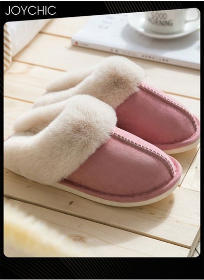 Buy Women Winter Flat Bedroom Slippers Memory Foam Slippers Fluffy Slippers Warm Soft House Slippers for Women Non-Slip Indoor Outdoor Pink in UAE