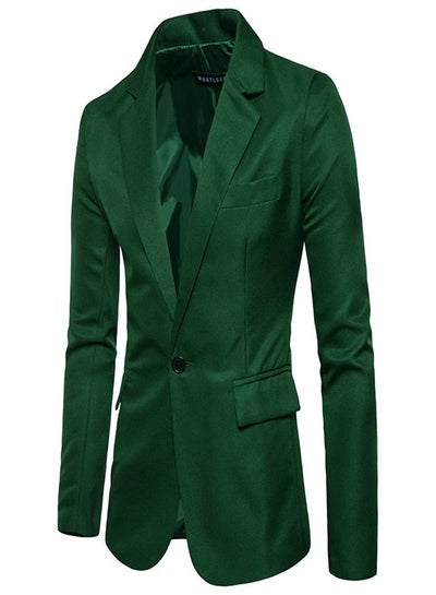 Buy Men's Korean Slim Solid Suit Green in Saudi Arabia