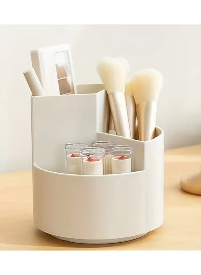 اشتري Rotating Makeup Brush Holder 3 Compartments Cosmetic Supplies Organizer for Pen Eyebrow Pencil Makeup Brushes Desktop Storage Box in Classroom and Art Studio - white في الامارات