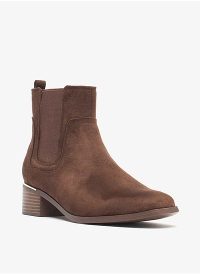 اشتري Women Textured Slip-On Ankle Boots with Block Heels في السعودية