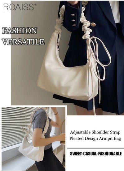 Buy Fashionable Simple Underarm Bag Women'S Daily Commuting Pleated Adjustable Shoulder Strap Handbag High Quality Pu Leather Shoulder Bag in UAE