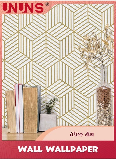 Buy Geometric Wallpaper,Peel and Stick Wallpaper,Boho Hexagon Removable Self Adhesive Wallpaper,Gold Stripes Contact Paper Geometric Vinyl Film Decorative Shelf Drawer Waterproof,45cmx10m in UAE