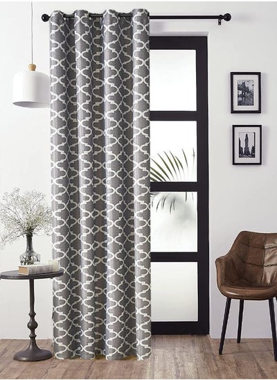 اشتري Door Curtain Thermal Insulated Printed Blackout Window Curtain for Bedroom Grey/White 100x250cm في الامارات