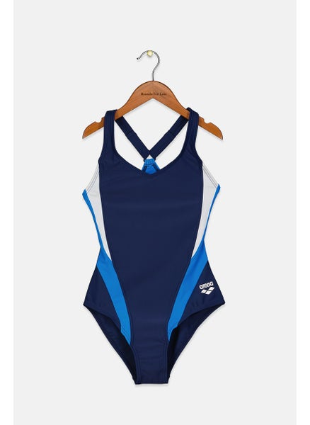 Buy Women Brand Logo One Piece Swimsuit, Navy Combo in Saudi Arabia