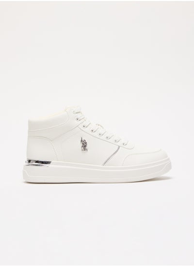 اشتري Women's White High-Top Sneakers with Golden Accents - Sleek and Modern Design في الامارات