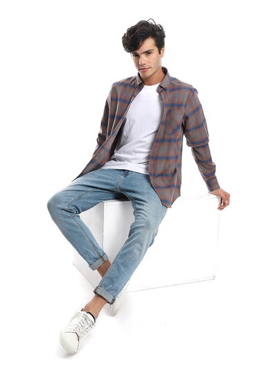 Buy Plaids Grey Brown & Blue Button Down Shirt_Grey Brown & Blue in Egypt