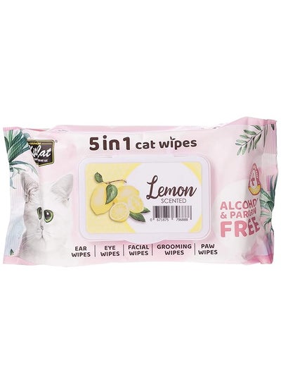 Buy Cat Wet Wipes 5 In 1 Lemon Baby Powder Scented 80 Pcs in Saudi Arabia