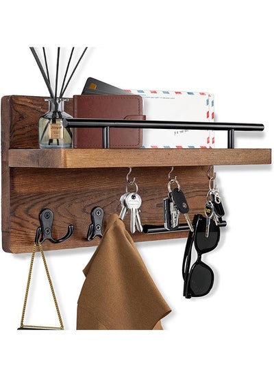 Buy Key Holder for Wall Decorative with 5 Key Hooks, Wall Mounted Key Hangers for Wall with Mail Key Rack, Wooden Mail Organizer with Shelf, Rustic Home Decor for Entryway Mudroom Hallway Office in UAE