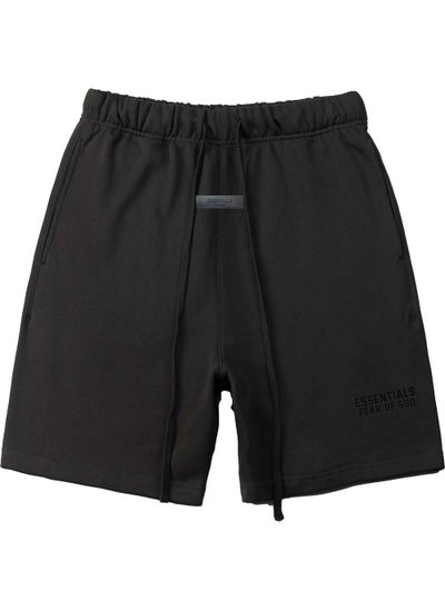 Buy Essentials Zone Season 8 Casual Velvet Printed Drawstring Shorts for Men Black in UAE