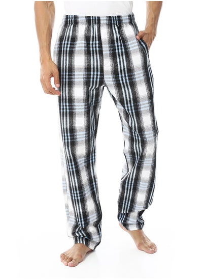 اشتري Plaid Pattern Elastic Waist Pajama Bottom _ Black, White & Baby Blue في مصر