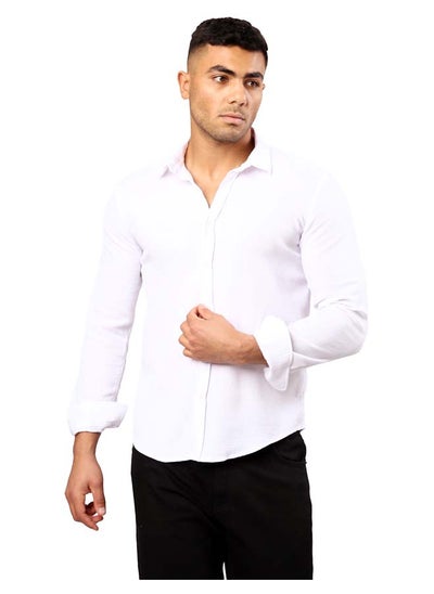 Buy Self Pattern White Shirt with Turn Down Collar in Egypt