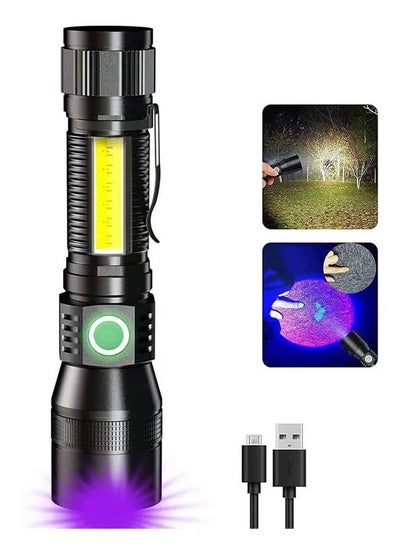 Buy Black Light Flashlight Rechargeable 3-in-1 UV Light Flashlights IP65 Waterproof Zoomable Tactical Flashlight in Saudi Arabia