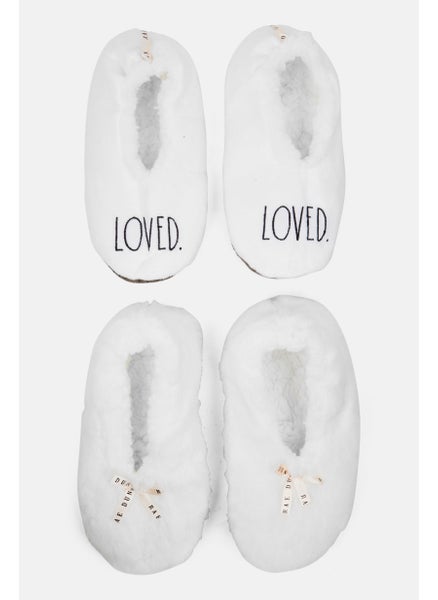 اشتري Women 2 Pairs Embroidered Slip On Homewear Slippers, Grey/White Combo في السعودية