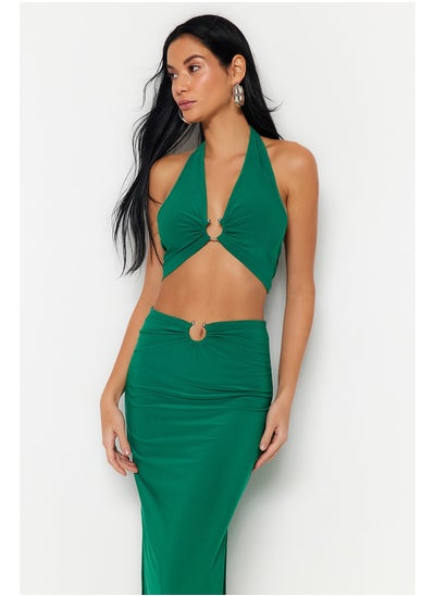 Buy Green Fitted Knitted Blouse Skirt Set with Accessories TBESS23AU00084 in Egypt