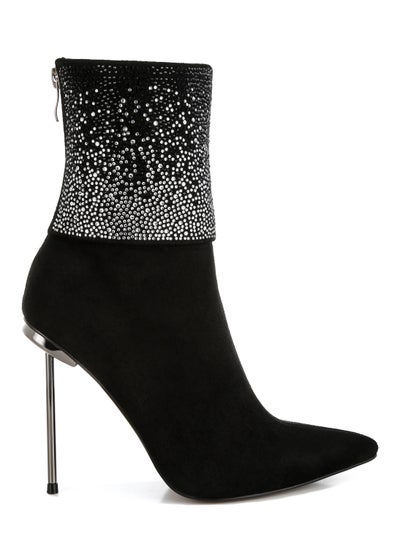 Buy Rhinestones Embellished Fold Over Boots in Black in UAE