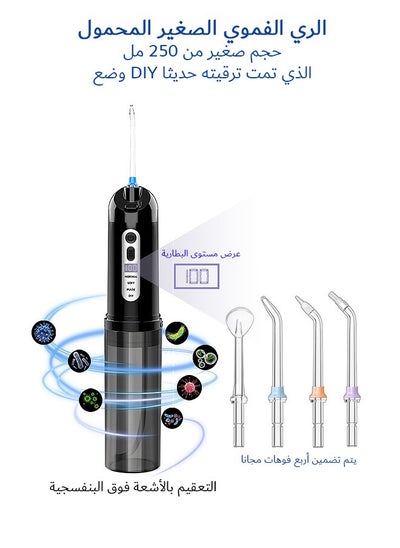 اشتري جهاز تنظيف الأسنان المائي سعة 250 مل مع 4 أوضاع ، جهاز ري فموي مقاوم للماء IPX7 ، منظفات أسنان قابلة للفصل (أسود) في السعودية