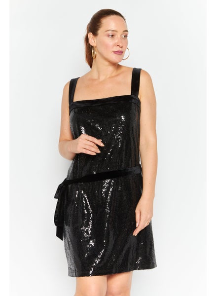 Buy Women Sleeveless Sequined Mini Dress, Black in Saudi Arabia