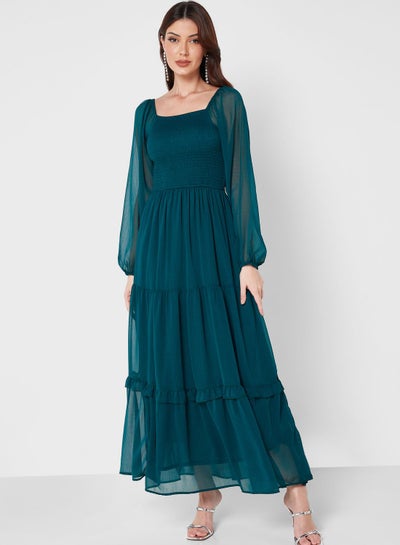 Buy Shirred Detail Textured Dress in Saudi Arabia