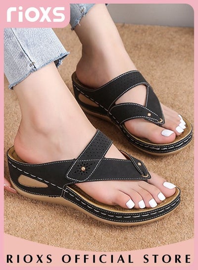 Buy Women's Fashion Wedge Flip Flops Casual Summer Slippers with Arch Support Staps Non-slip Platform Sandals for Indoor or Outdoor Use in Saudi Arabia