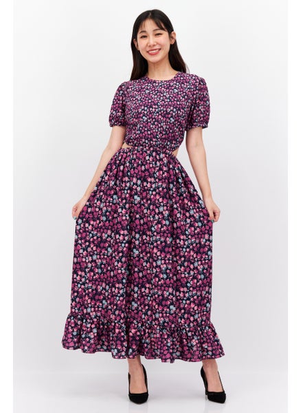 اشتري Women Floral Print Empire Dress, Purple في الامارات