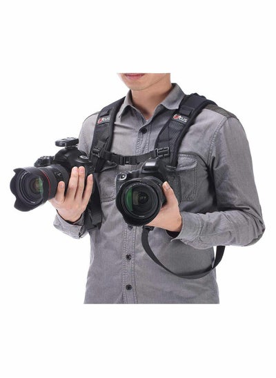 Buy Camera Strap Double Shoulder Camera Strap Harness Quick Release Adjustable Dual Camera Tether Strap with Safety Tether and Lens Cleaning Cloth for DSLR SLR Camera focus in UAE