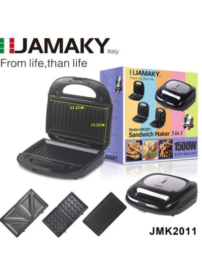 Buy Jamaki 3 in 1 Sandwich Maker, 1500 Watt - JMK 2011 in Egypt