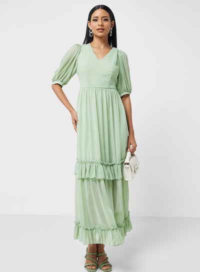 Buy Tiered Frill Detail Fit & Flare Dress in Saudi Arabia
