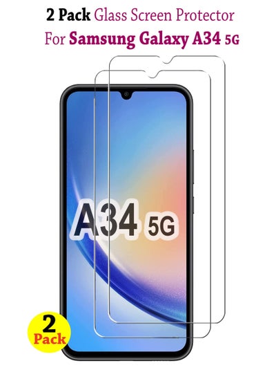 اشتري 2 Pack Tempered Glass Screen Protector For Samsung Galaxy A34 5G -Transparent في السعودية